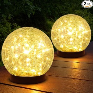 2-Pack Garden Solar Lights Outdoor - Cracked Glass Globe Lights